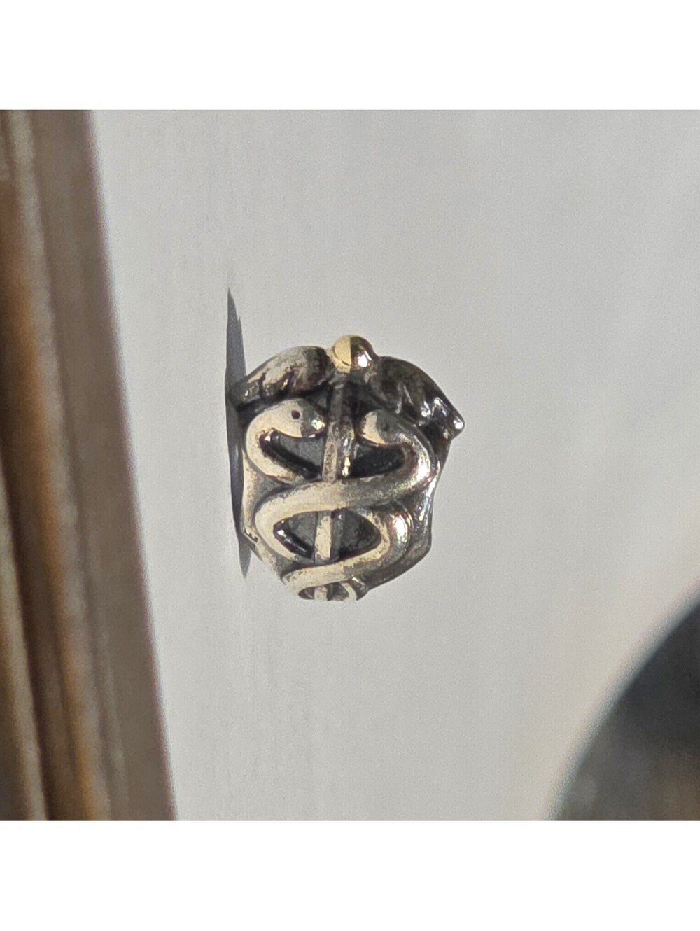 Pandora Life Saver Charm Caduceus Sterling Silver & 14K Gold Nurse EMT Doctor